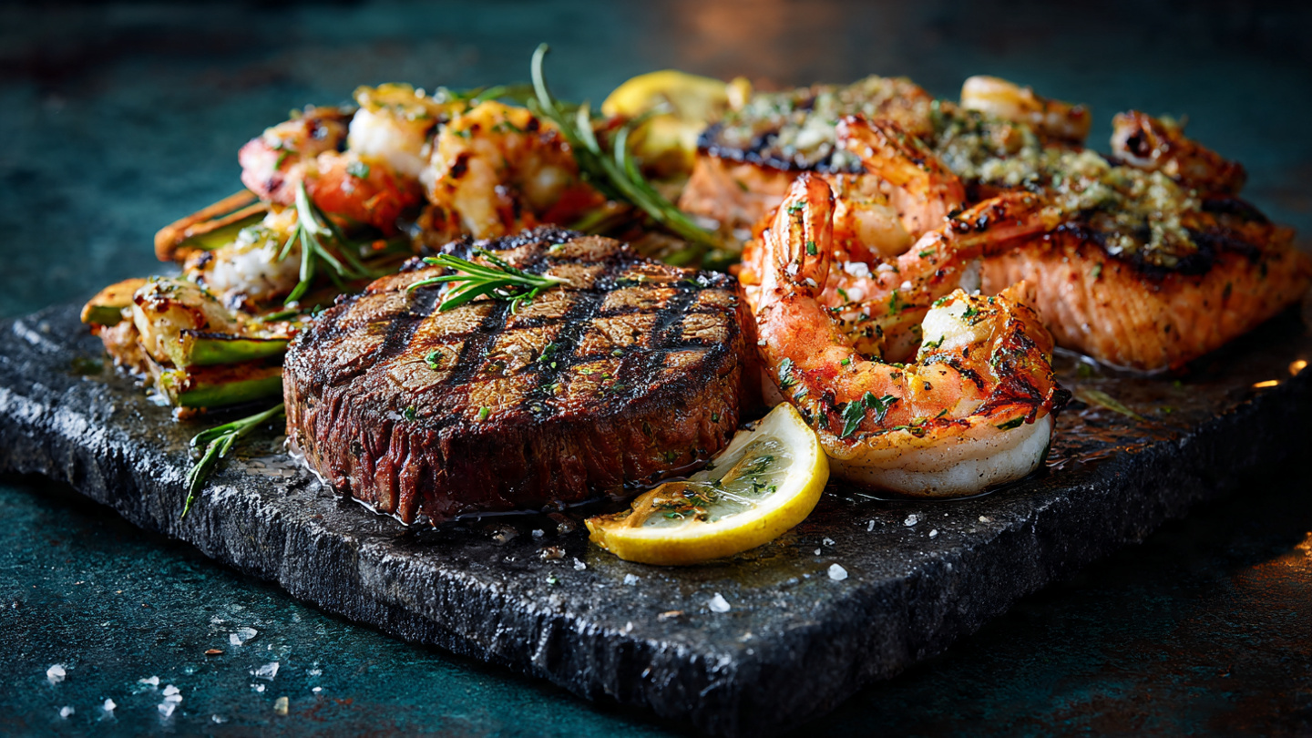 Protein-rich dishes featuring beef, chicken, pork, fish, and shellfish prepared in delicious ways.