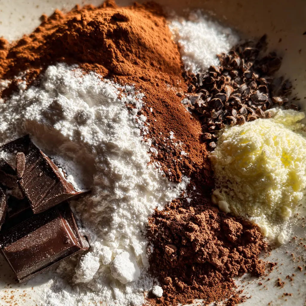 A tall slice of decadent chocolate fudge cake with rich frosting and chocolate shavings