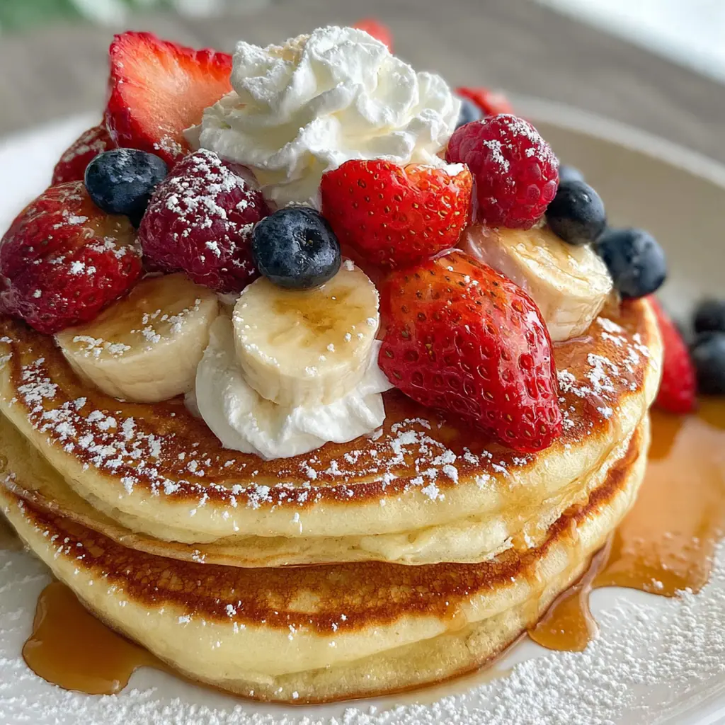 Close-up of a single fluffy pancake with a pat of butter melting in the center