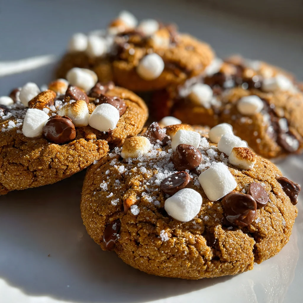 Fresh baked molasses cookies with gooey toasted marshmallows pressed into their centers