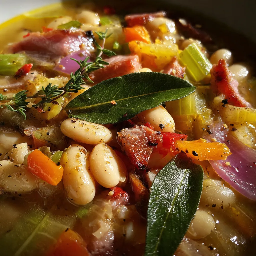 A rustic bowl of butter beans served with cornbread and fresh parsley garnish