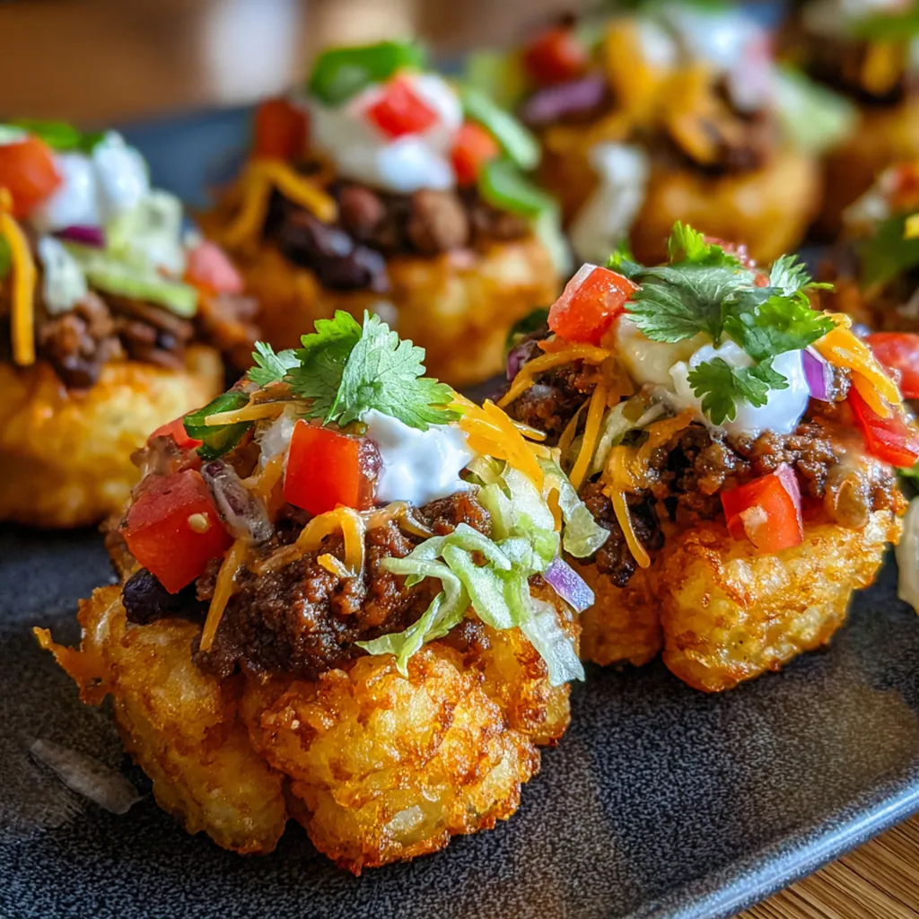 A full muffin tin of crispy tater tot cups ready to be served at a brunch gathering