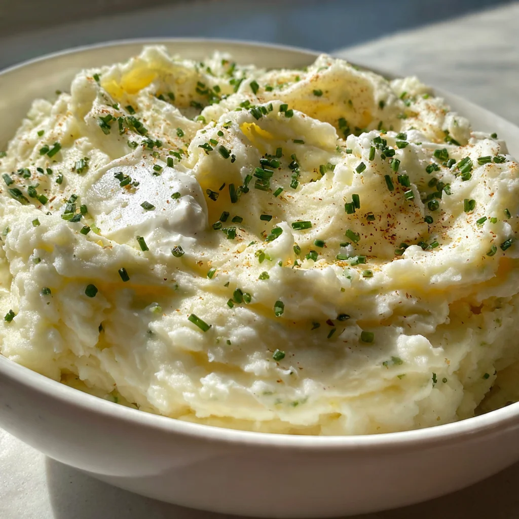 A rustic table setting featuring a bowl of mashed potatoes alongside roasted chicken and green beans
