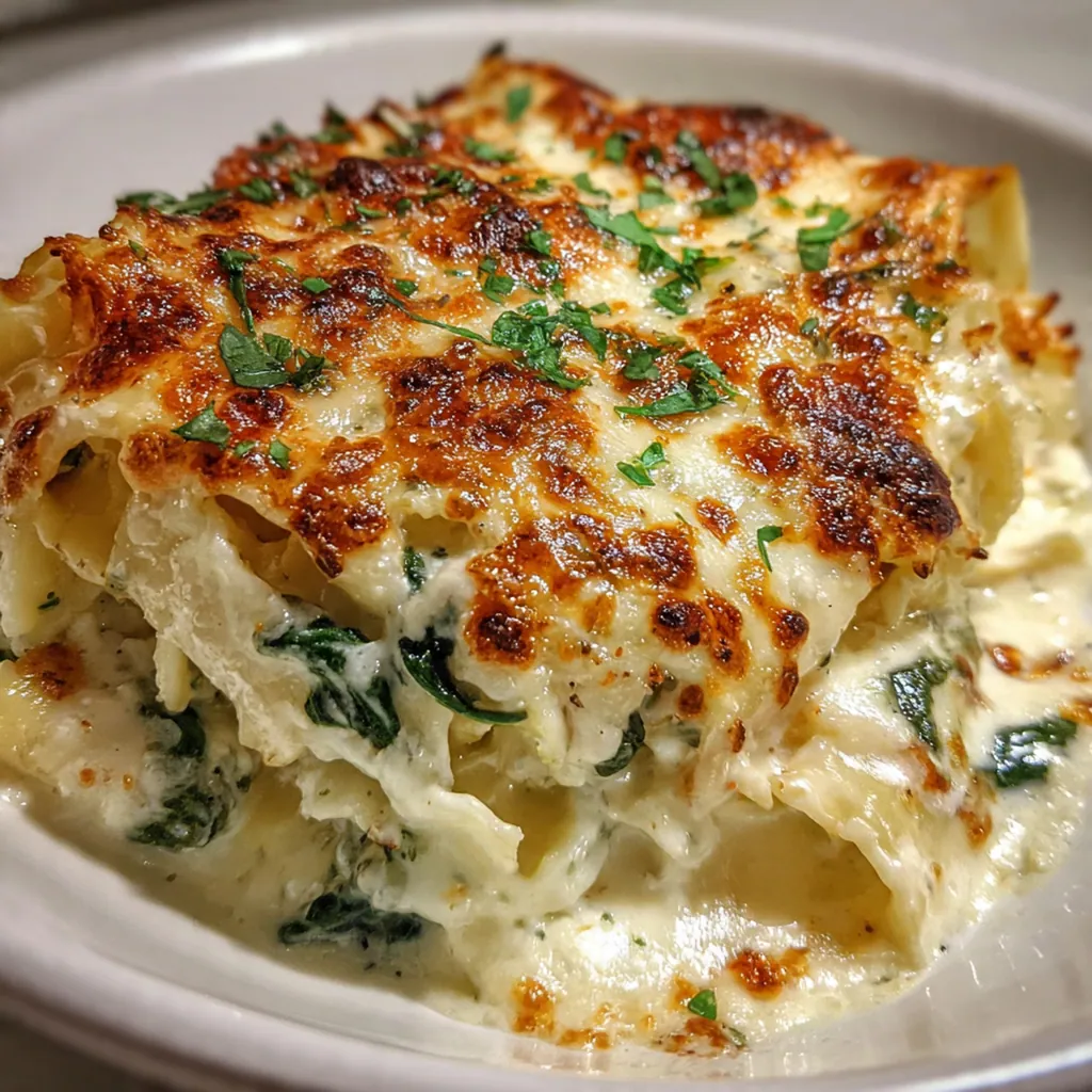 A cozy bowl of white lasagna soup garnished with fresh parsley and extra Parmesan