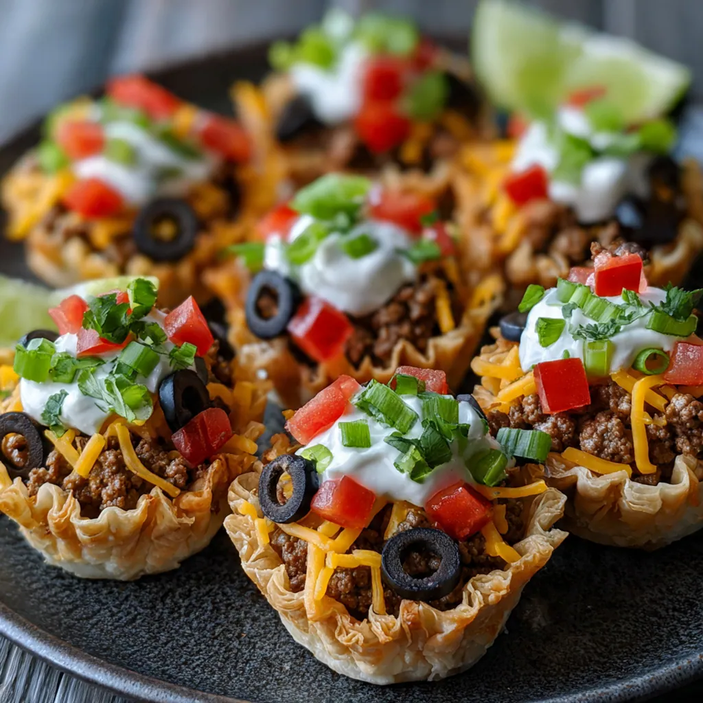 Close-up of a flaky crescent roll bite pulled apart to reveal the seasoned beef and melted cheese inside