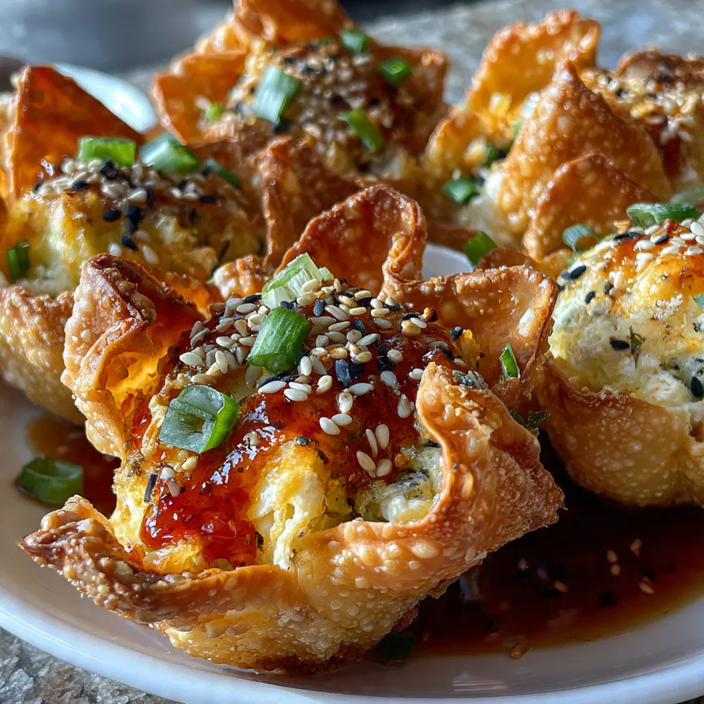 An overhead shot of a party platter with Crab Rangoon Bombs, potstickers, and small bowls of sweet chili and duck sauce