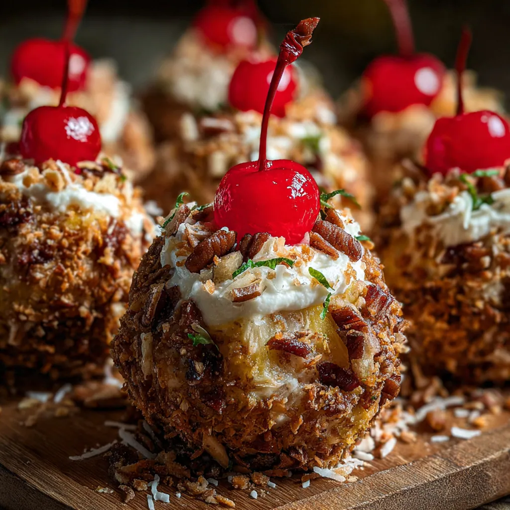 A festive platter of snowy white Pineapple Christmas Balls topped with red cherries and white chocolate drizzle