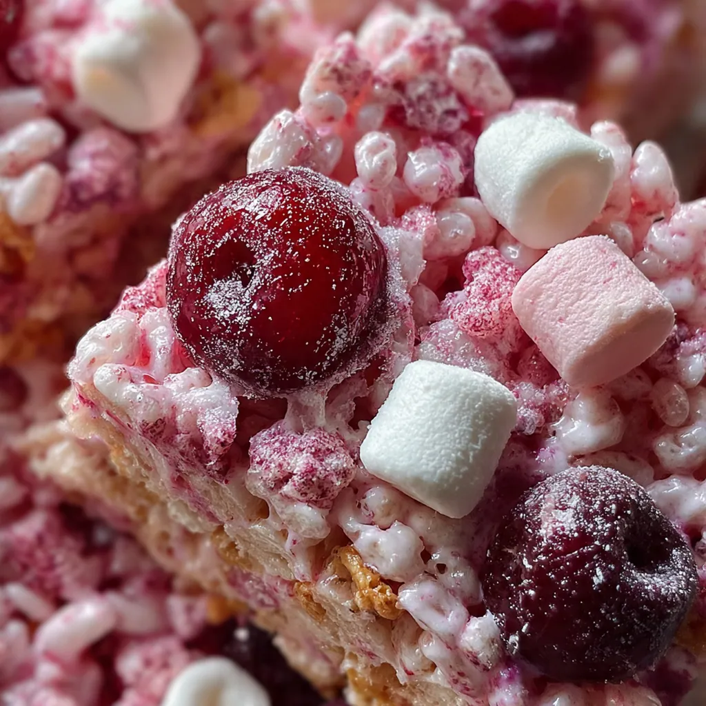 A festive platter of cherry rice krispie treats arranged for a party with sprinkles on top