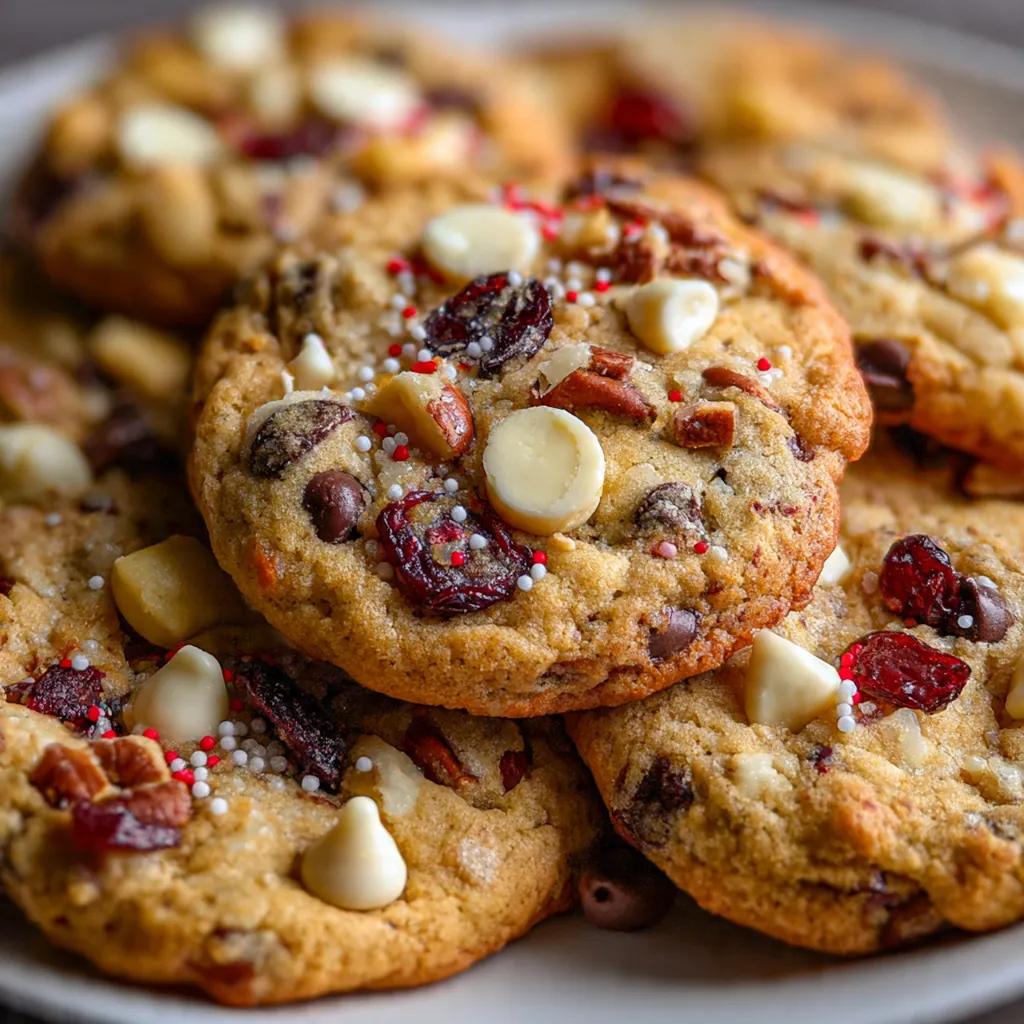 A festive holiday plate piled high with ultimate Christmas cookies next to a glass of cold milk
