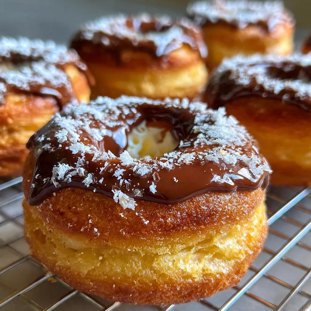 Freshly fried cronuts drizzled with a smooth vanilla glaze on a wire cooling rack