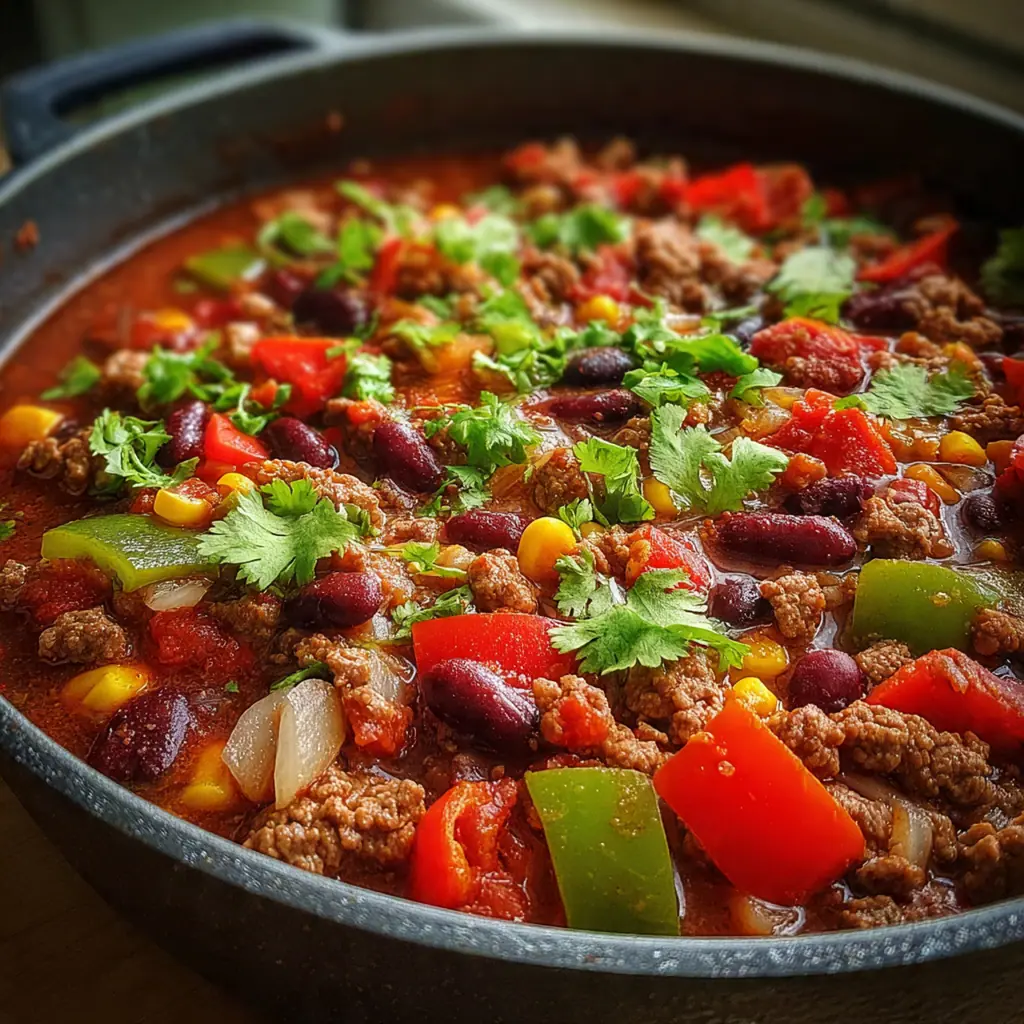 A cozy table setting with a bowl of chili, cornbread, and a simple green salad on the side
