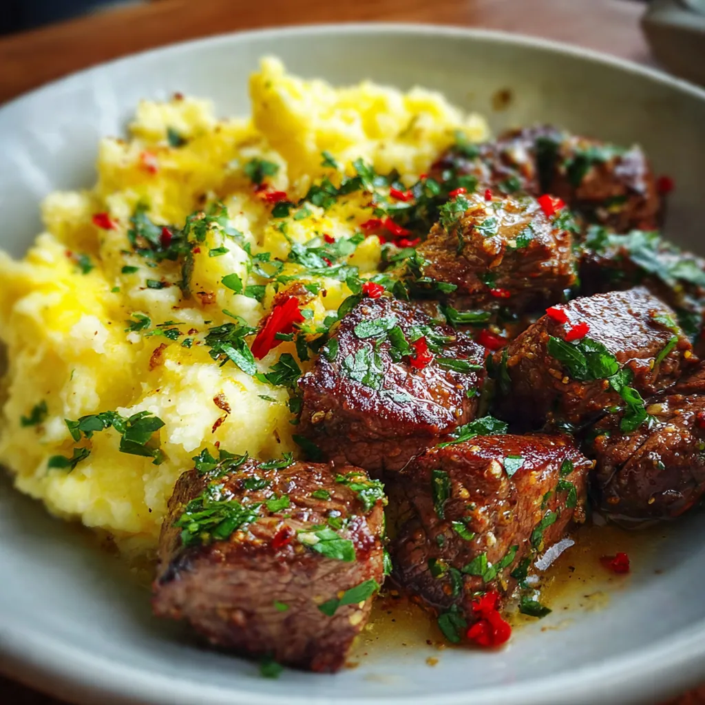 Garlic Butter Steak Bites And Mash