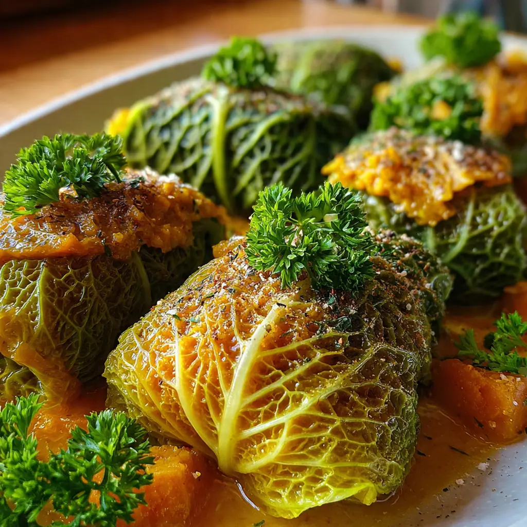 Savoy Cabbage Rolls Stuffed With Pumpkin
