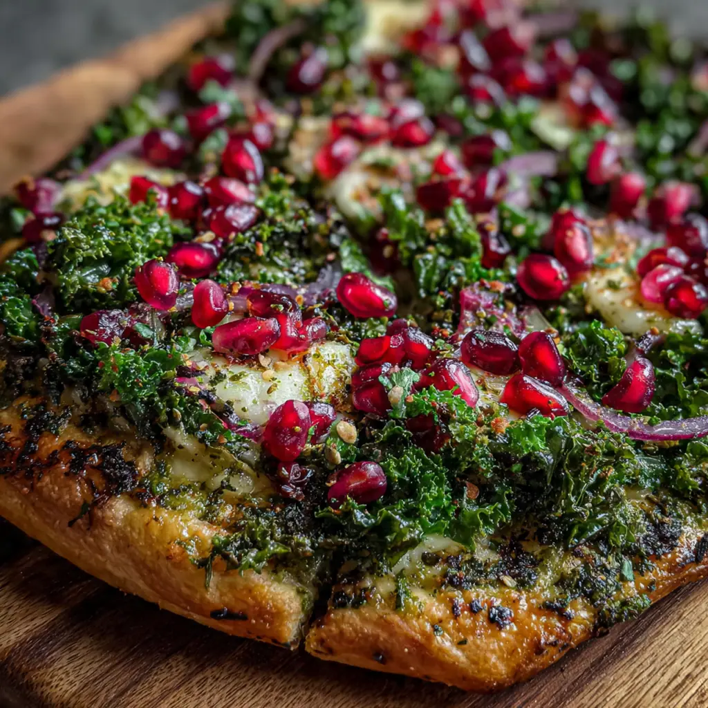 Kale Pomegranate Pizza Creamy Pesto