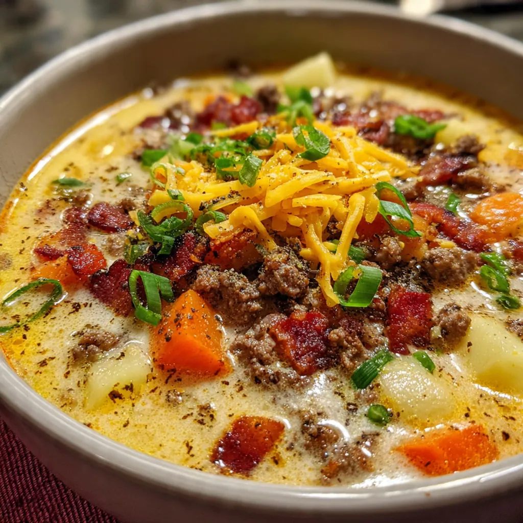 Best Ever Crockpot Cheeseburger Soup